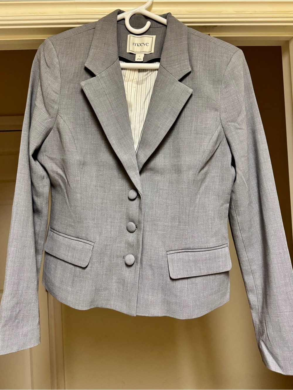 Maeve Light Gray Tailored Notch-Lapel Blazer
